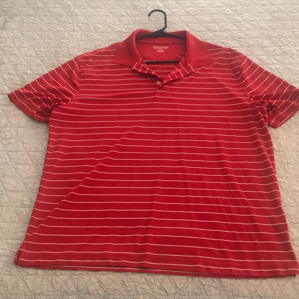 Mens red, striped, slim polo. Size Large.